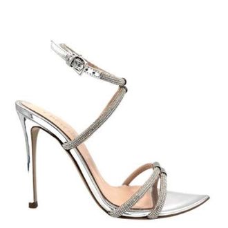 Ninalilou High Heel Sandals, female, Gray, 3 UK, Silver Mirror Sandal with Crystal Embellishments