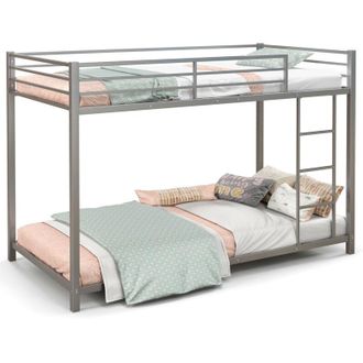 Costway Metal Bunk Bed Low Profile Single Over Single Bunk Beds w/Ladder-Sliver