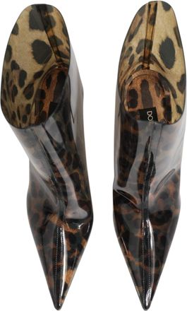 Dolce & Gabbana Womens Leopard Print Pvc Pointed Toe Boots Shoes Brown With Leather Details