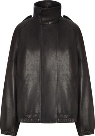 Saint Laurent Blouson met taillekoord - Dames - Leren en Su&egrave;de Jassen - Zwart - M - Leer - Jassen