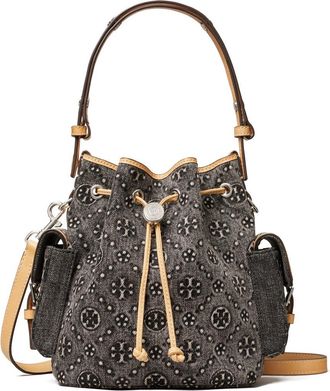 Tory Burch T Monogram Denim Bucket Bag in Black at Nordstrom