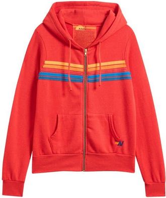 Aviator Nation 5-Stripe Zip Hoodie in Light Pink/Green White at Nordstrom, Size X-Large