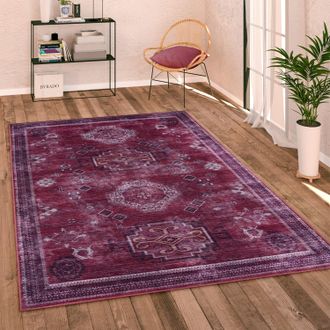 Paco Home Paco Home - Alfombra Salon De Habitacion Tejido Plano Vintage Oriental Ribete Se Puede Lavar Rojo, &Oslash; 160 Cm Redon