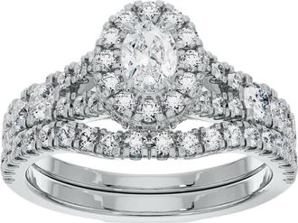 Pompeii3 1 1/4Ct Oval Halo Diamond Engagement Wedding Ring Set in White or Yellow Gold