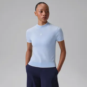 Nike Jordan Womens Jordan Sport Mock-Neck Short-Sleeve Golf Top in Blue | IM8557-407
