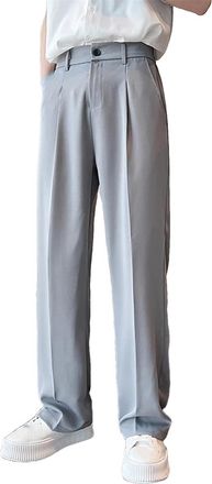 Generic Summer Men Thin Casual Suit Pants Long Straight Drape Silky Wide Loose Trousers Elastic Waist Oversize Clothes Gray