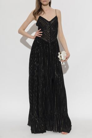 Self Portrait Pleated Dress With Lurex Thread, Womens, Black