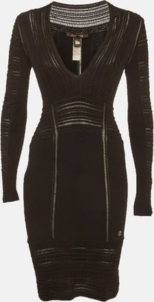 Roberto Cavalli Black Stretch Knit Long Sleeve Dress