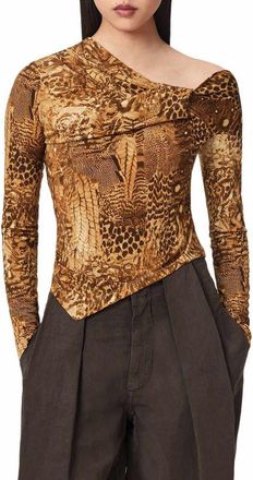 AllSaints Arlie Asymmetrical Neck Long Sleeve Top in Blixa Gold at Nordstrom, Size X-Small