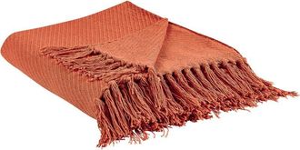 Beliani Beliani - Manta De Algod&oacute;n Rojo 125 X 150 Cm Hecho A Mano Flecos Sala De Estar Yarsa