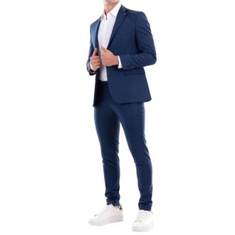 Mulish Single Breasted Suits, male, Blue, Size: 3XL Blue Plain Buttoned Mens Suit