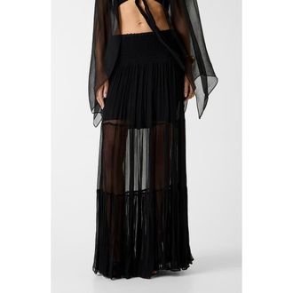 Marciano Tamia Smocked Waist Maxi Skirt in Jblack-Black at Nordstrom, Size 44