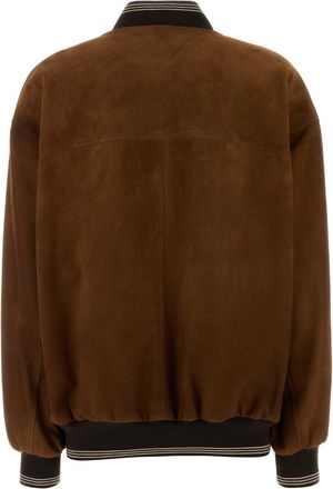 Miu Miu Womens Leather Bomber Jacket Brown Lamb