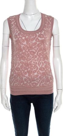 Escada Dark Tender Rose Floral Jacquard Knit Sleeveless Shela Top