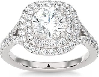 Pompeii3 Certified 2 1/5Ct Cushion Halo Diamond Engagement Ring 14k Gold Lab Grown