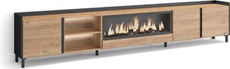 Skraut Home Skraut Home - Mueble Tv, Televisi&oacute;n, Muebles De Sal&oacute;n, Almacenaje, 315x35x61cm, Para Tv Hasta 80, Chimenea El&eacute;ctrica Xxl, Dise&ntilde;o Industrial, Led, Esti