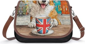 Generic Corgi Dog England Flag Coffee Womens Crossbody Bag Fashion Shoulder Handbags Message Tote Bag with Adjustable Strap