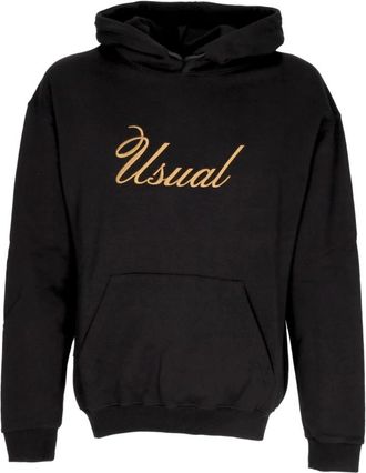 Usual Zwarte Signature Hoodie met Kangoeroezak - Heren - Hoodies - Zwart - S - Katoen - Hoodies & sweatvesten