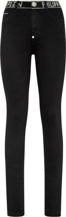 Philipp Plein crystal-embellished high-waist jeans - women - Elastane/Elastomultiester/Cotton - 27 - Black