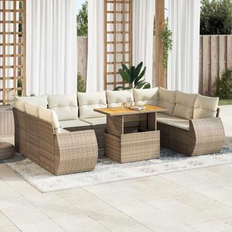vidaXL Juego De Sof&aacute;s Jard&iacute;n Con Cojines Beige 10 Pzas Rat&aacute;n Sint&eacute;tico Vidaxl