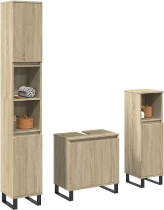vidaXL Vidaxl - Set De Muebles De Ba&ntilde;o 3 Pzas Madera Contrachapada Roble Sonoma