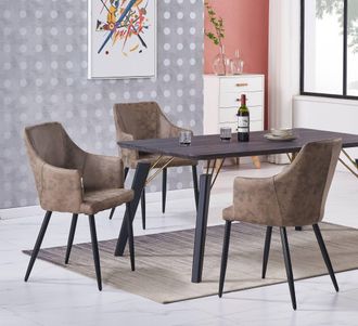 Life Interiors Juego De Comedor Cosmo Lux Zarah: Mesa De Comedor De Madera Negra Y Juego De 4 Sillas De Comedor De Cuero Marr&oacute;n - Comedor Cocina