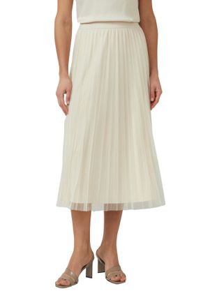 s.Oliver Black Label Midirock S.OLIVER BLACK LABEL, Damen, Gr. 38, grau beige, Web, Obermaterial: 100% Polyester, unifarben, normal 3/4-L&auml;nge, R&ouml;cke Midirock, mit Falten u