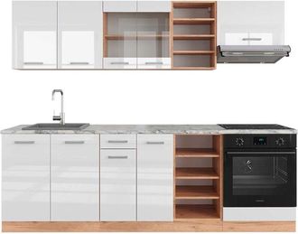 Vicco Mueble De Cocina R-line, Blanco Brillo Intenso/roble Dorado, 240 Cm, Et M&aacute;rmol
