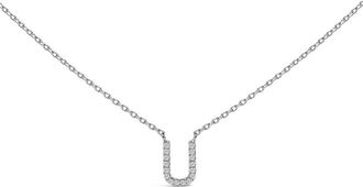 House of Brilliance 10K White Gold Diamond Accent A-Z Block Initial Pendant Necklace in White Gold | U at Nordstrom