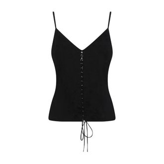 Alexander McQueen Alexander McQueen, Sleeveless Tops, female, Black, Size: S Floral-jacquard Lace-Up Top