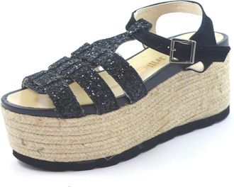 Espadrilles Glitter Zwarte Spin - Dames - Sleehakken - Zwart - 39 EU - Schoenen