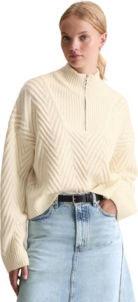 Marc O'Polo Denim Troyer MARC OPOLO DENIM, Damen, Gr. XL, wei&szlig; blush, Strick, Obermaterial: 70% Schurwolle, 30% Polyacryl, relaxed fit, Rippb&uuml;ndchen, Pullover Troyer, r