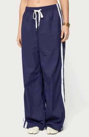 Edikted Kieran Tie Waist Track Pants in Navy at Nordstrom, Size X-Large