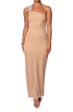 JLUXLABEL Luxury Living One-Shoulder Chain Strap Lace-Up Dress in Beige at Nordstrom, Size X-Large