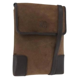 Loewe Pre-owned Cross Body Bags, female, Brown, Size: ONE SIZE Pre-owned Suede Shoulder Bag