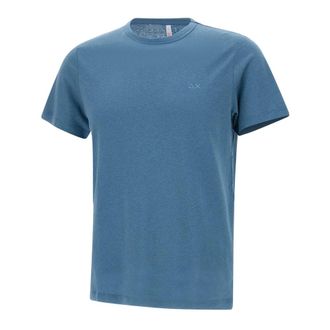 Sun 68 T-Shirts, male, Blue, Size: 2XL Jersey Linen T-Shirt