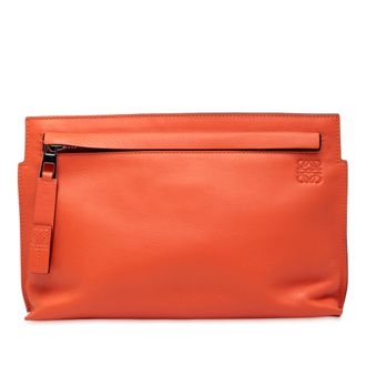 Loewe Pre-owned Womens Mini Leather T Pouch - Orange - One Size