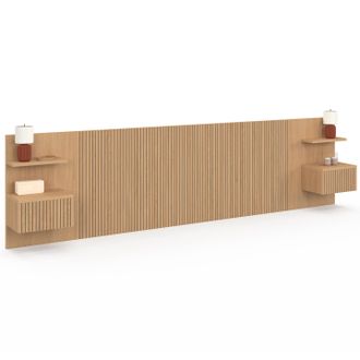 IDMarket Testiera Sospesa Juliette Da 240 Cm Con Comodini + Cassetto Con Effetto Doghe In Legno