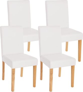Hhg nunca usado] Juego de 4 sillas de comedor Silla de cocina Littau, polipiel, blanco mate, patas claras