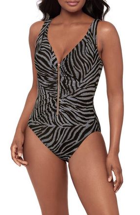 Miraclesuit Zirconic Zip Front One-Piece Swimsuit in Black/White at Nordstrom, Size 8