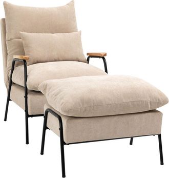 HOMCOM Homcom - Sill&oacute;n Relax Con Reposapi&eacute;s Sill&oacute;n Reclinable Con Respaldo Ajustable Tapizado En Pana Marco De Acero Cojines Para Sal&oacute;n Dormitorio 68x91,5x88