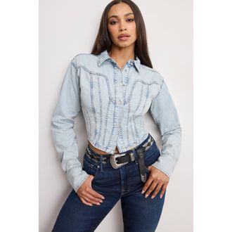 Good American Womens Dolly Denim Corset Shirt | Indigo, Size Medium | Good American by Khlo&Egrave; Kardashian
