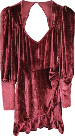 Reformation Fortune Mini Wrap Dress in Burgundy Velvet