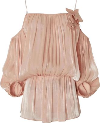 Genny Off-the-Shoulder Blouse met Bloemapplicatie - Dames - Blouses - Beige - M - Overhemden