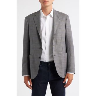 Canali Kei Trim Fit Shadow Plaid Super 130s Wool Sport Coat in Med Beige at Nordstrom Rack, Size 43 Us / 54 Eu Regular