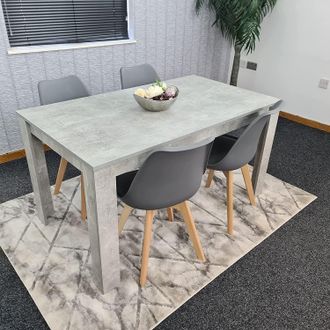 Kosy Koala Stone Grey Effect Wood Dining Table Set with 4 Grey Plastic Chairs Modern Dining Room Furniture in Brown