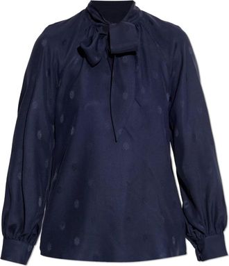 Etro Silk Tie-Neck Top - Dames - Blouses - Blauw - 2XS - Overhemden