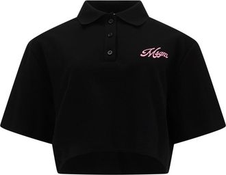 Msgm Cropped Polo Collar Logo Shirt
