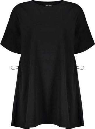 Herno Katoenen T-shirt met ronde hals en trekkoord - Dames - T-shirts - Zwart - M - Katoen - Tops
