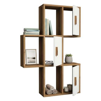 Dmora Dmora - Estanter&iacute;a Lunara, Estante, Estante De Pared, Estanter&iacute;as Multiusos, 50x20h113 Cm, Nogal Y Blanco, Con Embalaje Reforzado